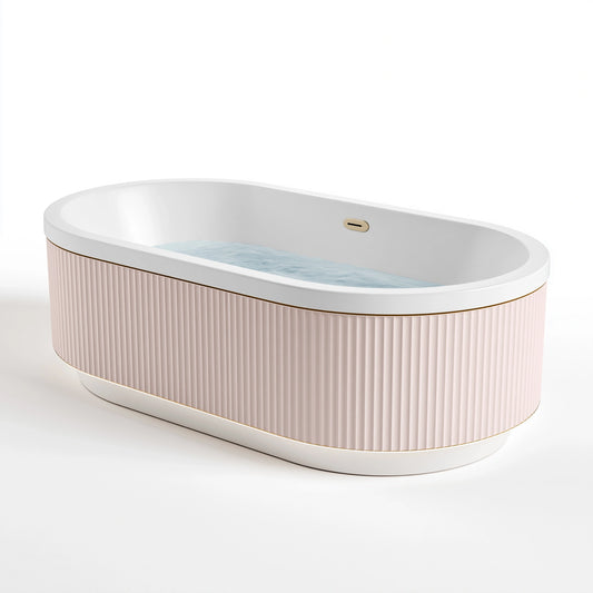 Freistehende Badewanne 170 x 80 x 58 cm Acryl Weiß/Rosa mit geriffelter Verkleidung