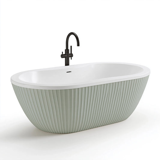 Freistehende Badewanne 170 x 75 x 58 cm aus Acryl Weiß/Salbeigrün geriffelt