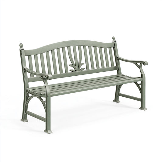 Gartenbank 120 x 60 x 90 cm Metall Salbeigrün mit Armlehnen im klassischen Stil