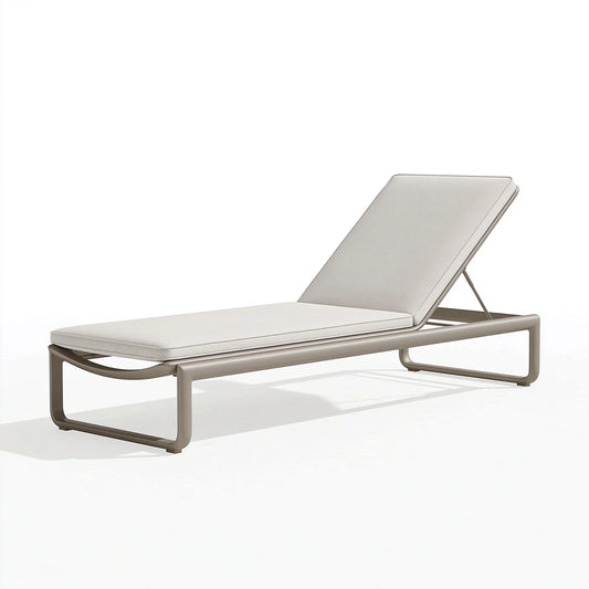 Sonnenliege 200 x 70 x 34 cm mit Metallgestell in Taupe und hellbeigem Textilbezug - verstellbare Gartenliege
