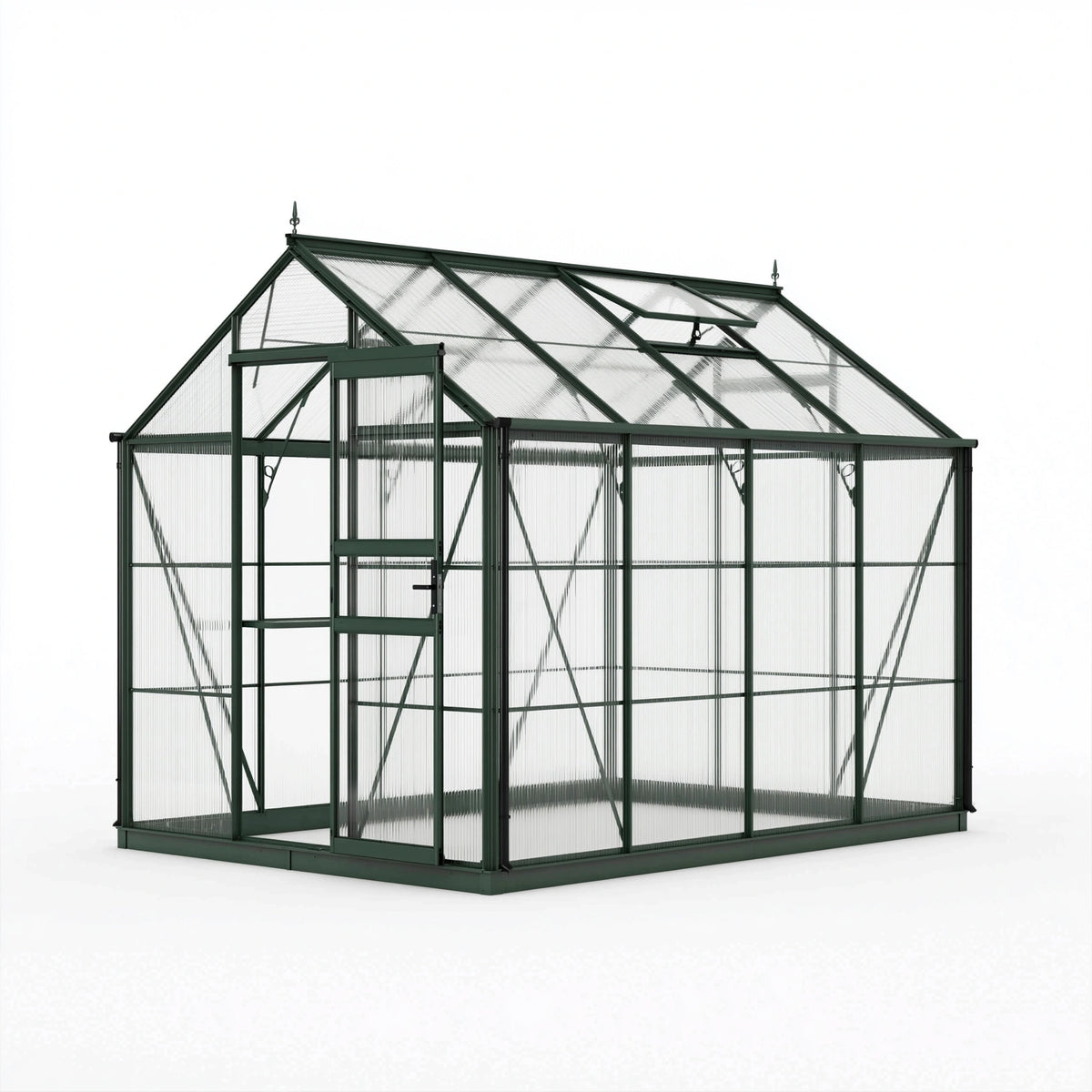 Gewächshaus 190 x 190 x 195 cm Aluminium Grün mit Polycarbonatplatten und Dachfenster