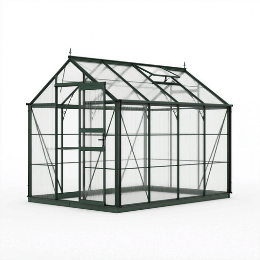 Gewächshaus 190 x 190 x 195 cm Aluminium Grün mit Polycarbonatplatten und Dachfenster