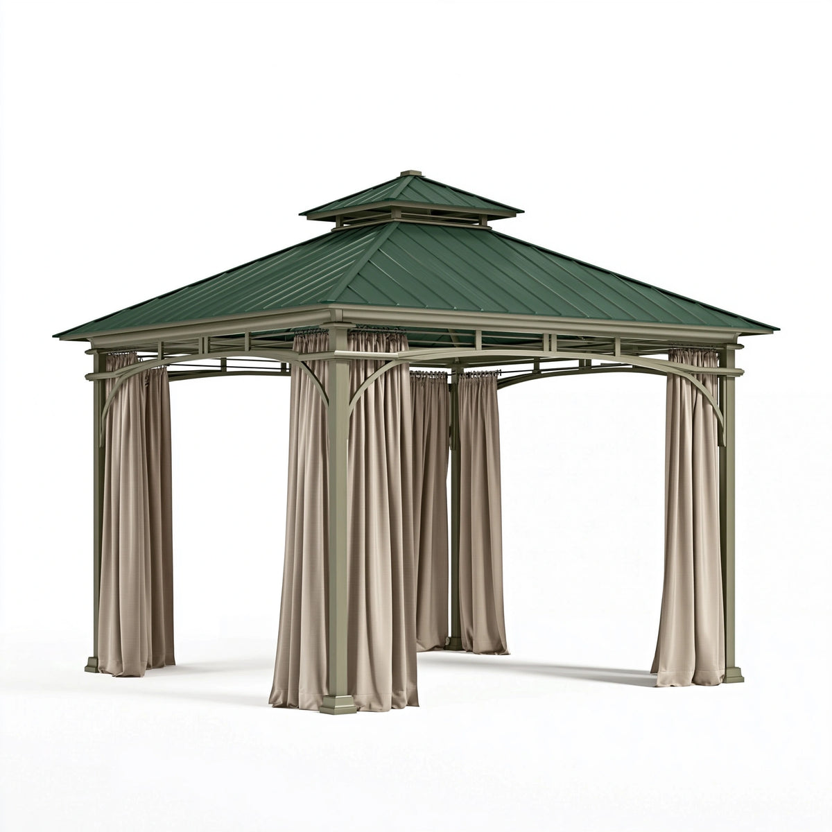 Gartenpavillon 300 x 300 x 300 cm Metall Grün mit Vorhängen - überdachter Outdoor Pavillon