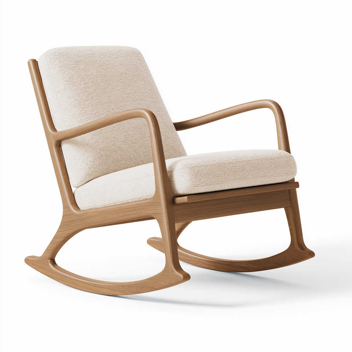 Schaukelstuhl 70 x 90 x 100 cm aus Holz in Naturbeige mit Textilpolsterung im modernen Stil