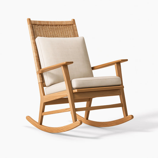 Schaukelstuhl 72 x 95 x 105 cm Holz Natur Beige mit Rattangeflecht und Stoffpolster