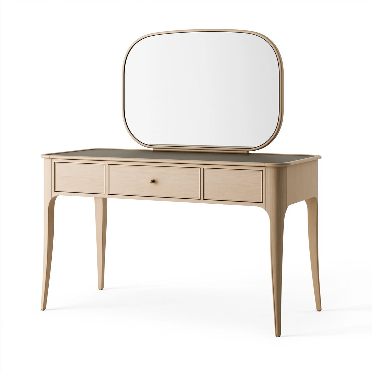 Schminktisch 120 x 45 x 150 cm Holz hellbeige mit Spiegel und Schubladen im klassischen Stil