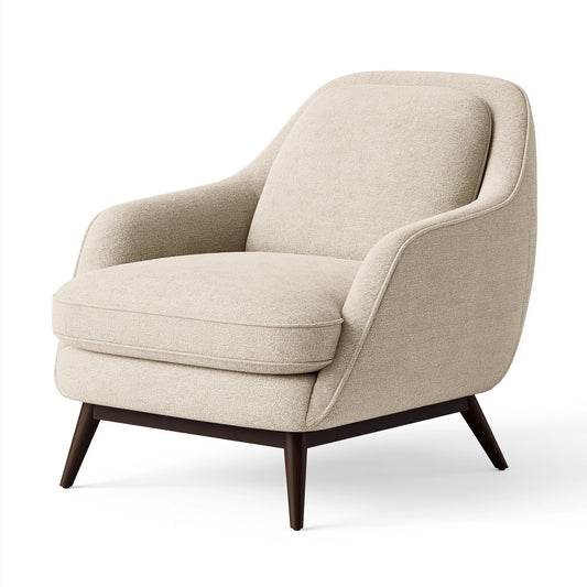 Sessel 80 x 82 x 90 cm Bouclé-Textil Creme mit Holzfüßen für Wohnzimmer