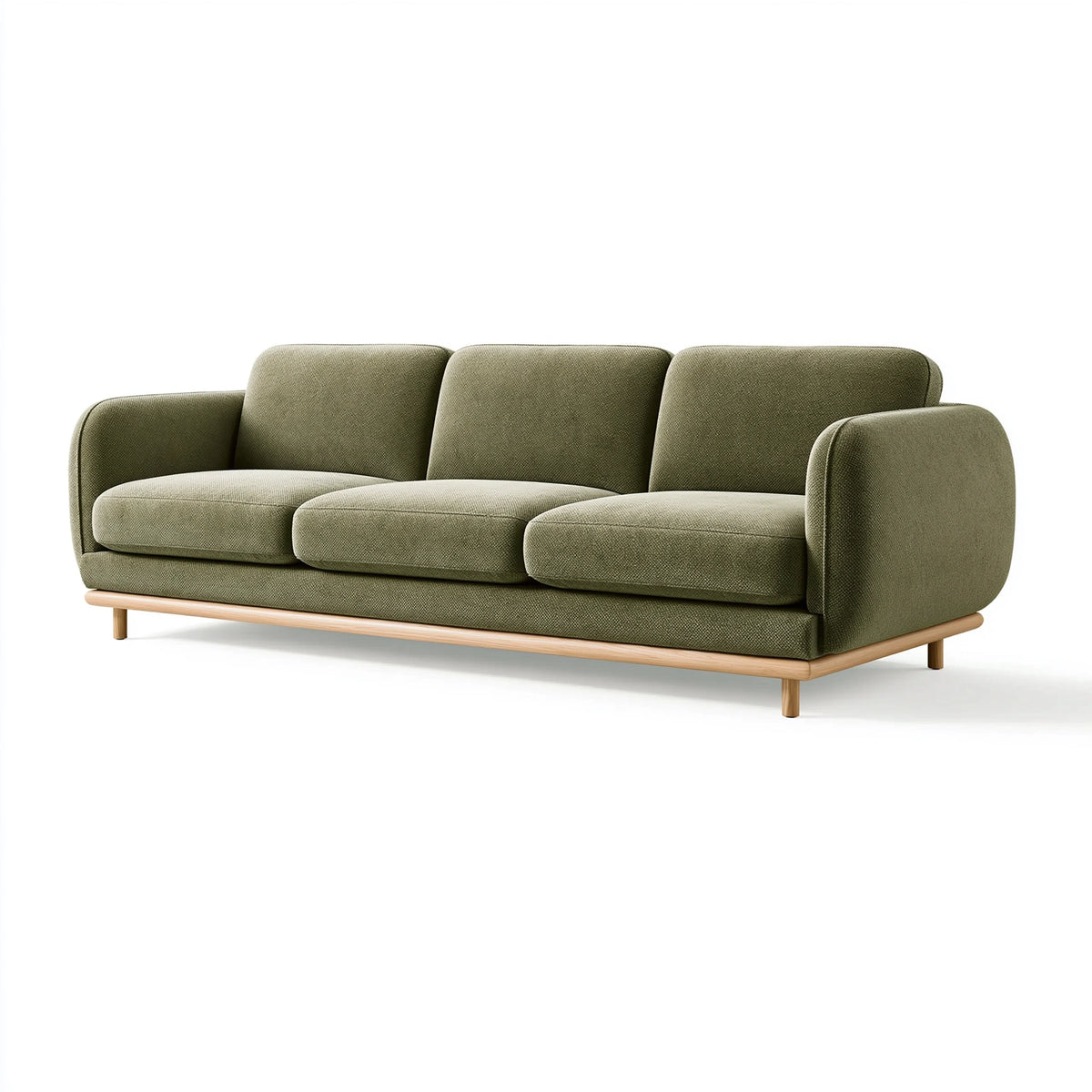 3-Sitzer Sofa 220 x 90 x 82 cm olivgrüner Stoffbezug Holzgestell modernes Wohnzimmermöbel