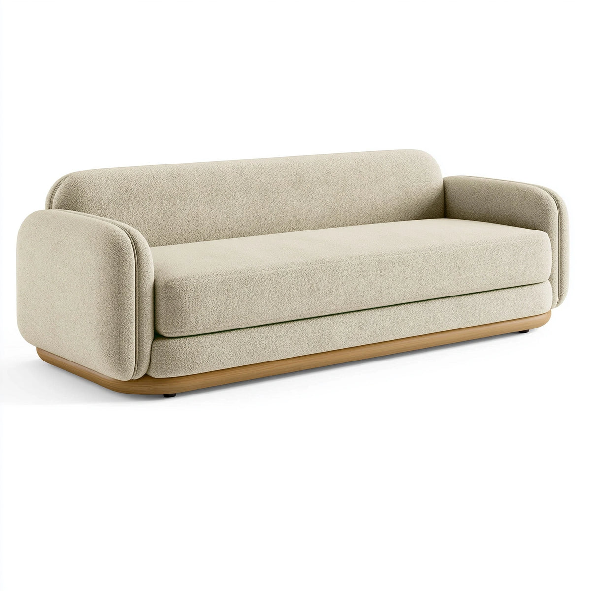 2-Sitzer Sofa 220 x 95 x 78 cm in Creme Boucléstoff mit Holzsockel - Modernes Wohnzimmermöbel
