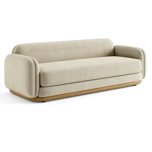 2-Sitzer Sofa 220 x 95 x 78 cm in Creme Boucléstoff mit Holzsockel - Modernes Wohnzimmermöbel