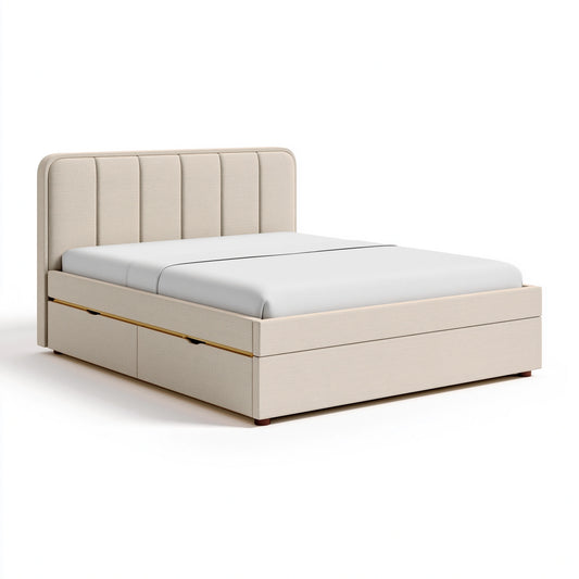 Polsterbett 160 x 200 cm Stoff Beige mit Stauraum Modern