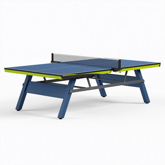 Tischtennistisch 274 x 152.5 x 76 cm aus Holzwerkstoff Blau Grün mit Metallgestell für Innenräume