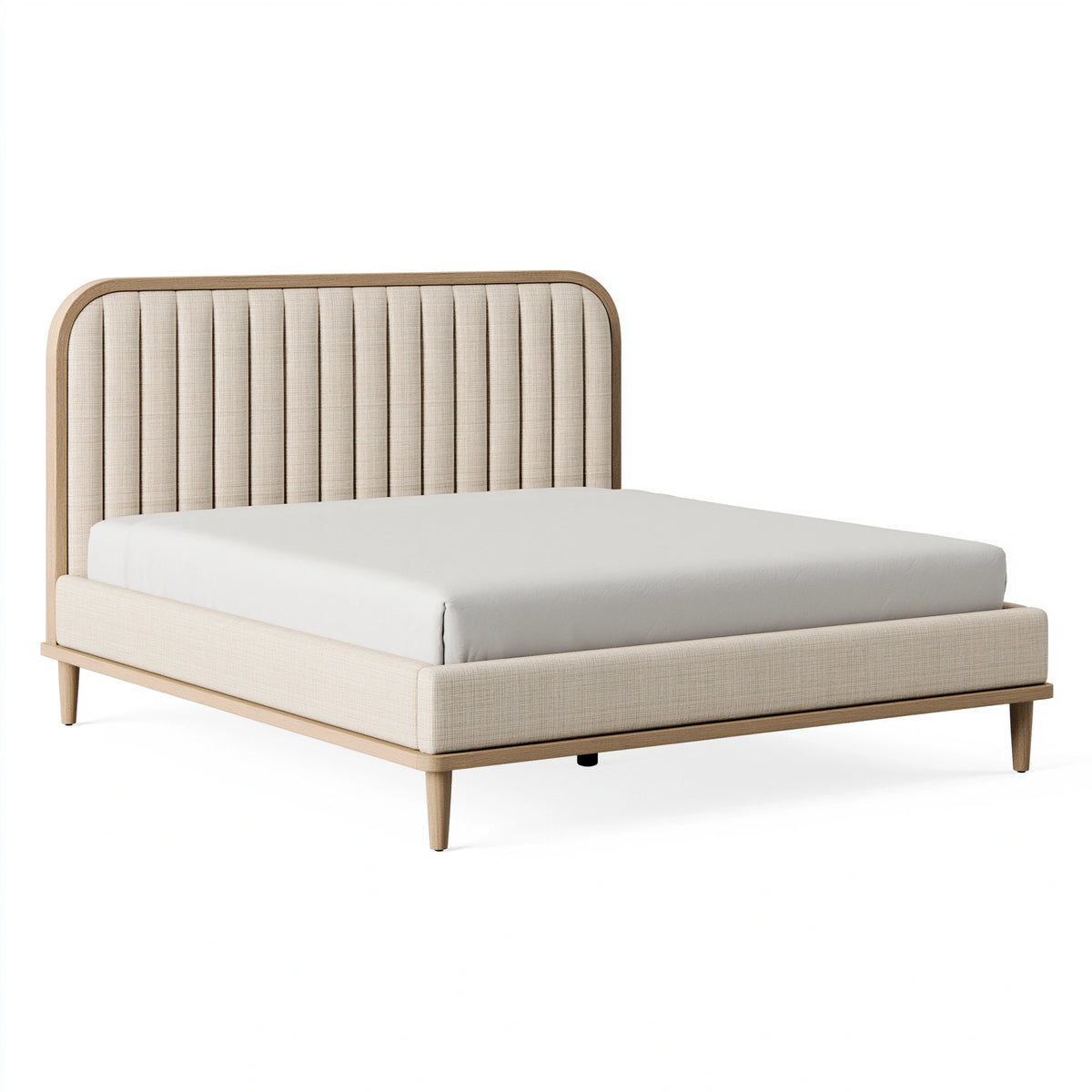 Polsterbett 180 x 200 cm Beige Holz und Stoff - Bettgestell im modernen Stil