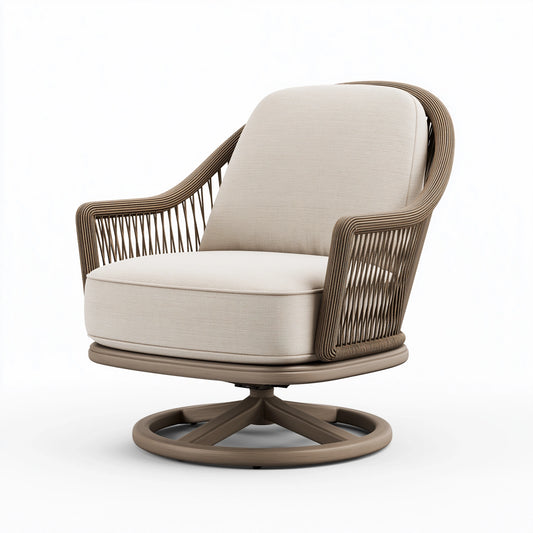 Drehsessel 86 x 82 x 105 cm mit Stoffbezug in Beige und Kordelgeflecht im modernen Wohnstil