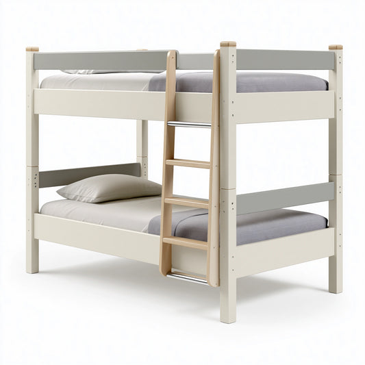 Etagenbett 90 x 200 cm Holz Creme Grau mit Leiter