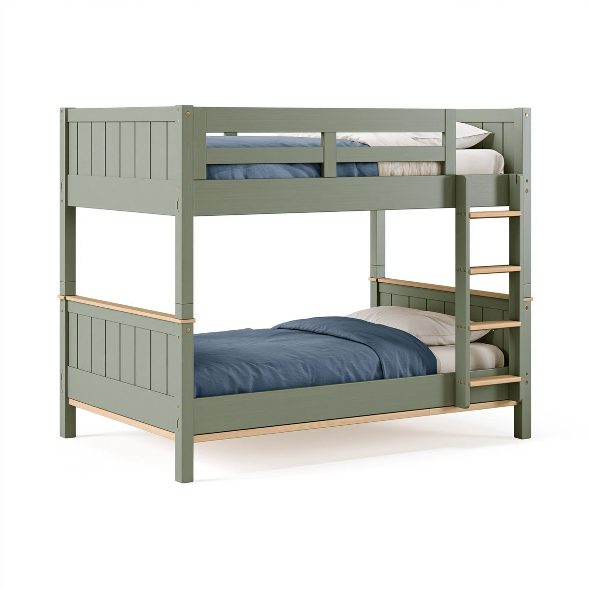 Etagenbett 200 x 90 cm aus Holz in Salbeigrün mit Leiter im Landhausstil