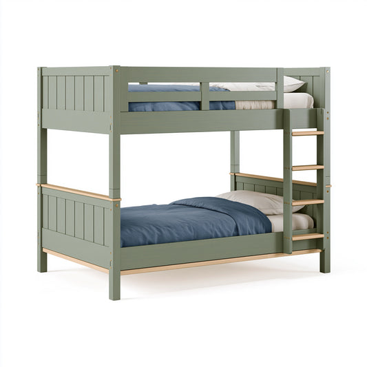 Etagenbett 200 x 90 cm aus Holz in Salbeigrün mit Leiter im Landhausstil
